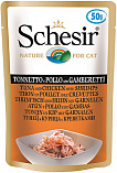 SCHESIR - консервы с тунцом, курицей и креветками для кошек, пауч